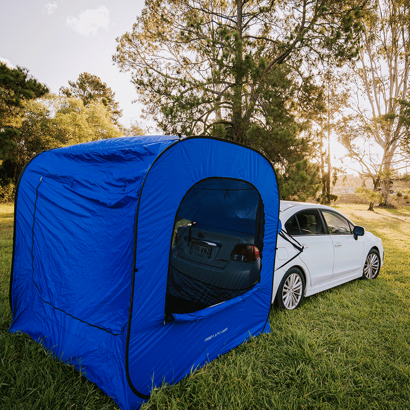 SUV pop-up rear tent setup view angle 10