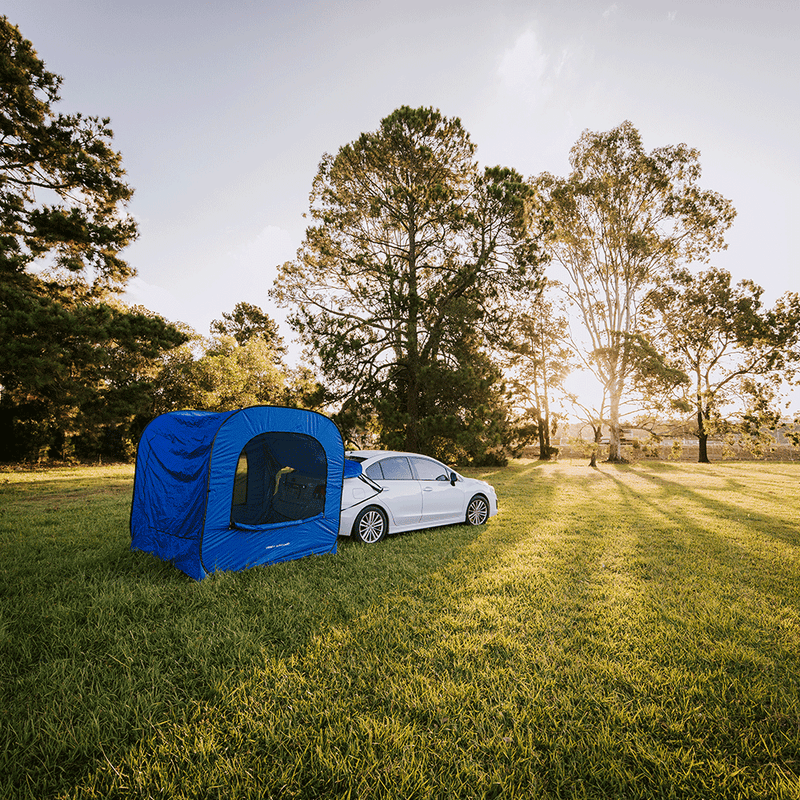 Rear car tent 200x200cm set up in campsite